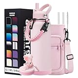 40 oz Insulated Water Bottles with Straw & Auto...