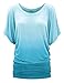 WT1052 Womens Round Neck Short Sleeve Dip-Dye Dolman Top XL Aqua