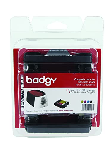 EVOLIS Badgy Ruban couleur YMCKO pour 100 impressions + 100 cartes PVC épaisses (0,76 mm)
