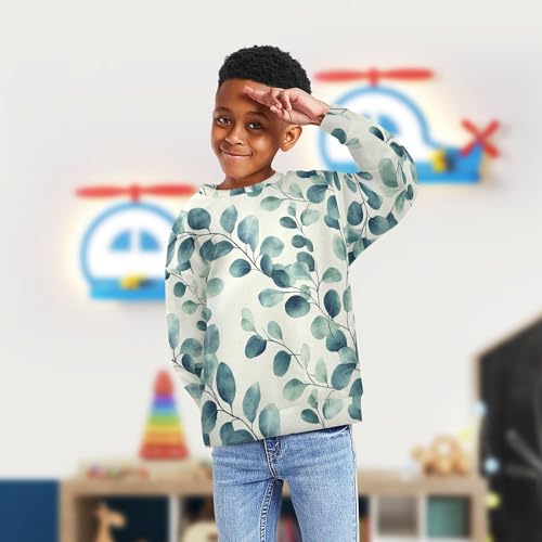 JUNZAN Cartoon Eucalyptus Leaf Little Kids Hoodie Sweatshirt Crewneck Boys Sweat Shirt Athletic 4T4
