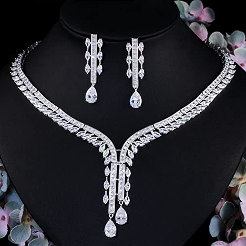Zirconia cúbica mujeres fiesta boda conjunto de joyería antialérgico en oro blanco