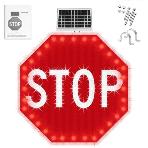 Señal de parada LED intermitente reflectante octogonal con placa solar de aluminio