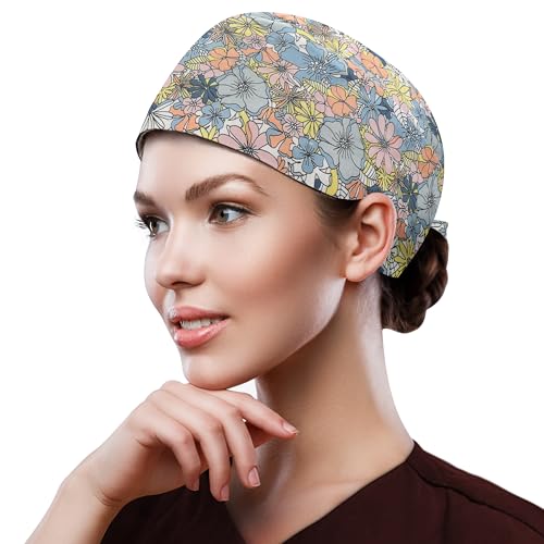 Image of QBA Adjustable Working Cap with Button, Cotton Working Hat Sweatband, Elastic Bandage Tie Back Hats for Women & Men, One Size