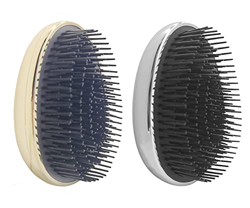 Detangling Hair brush, Air Cushion Massage Portable Brush for Women Adults Kids, Anti Static Scalp Comb for Curly Straight Thick Dry Wet Hair(Silver-Golden,2pcs)
