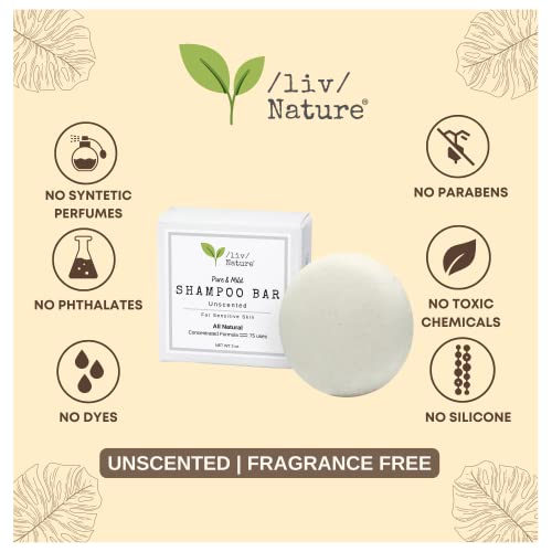 /Liv/ Nature Unscented Solid Shampoo Bar | 100% Plant-Based | Ultra Gentle, Safe For Sensitive Skin, Psoriasis, And Itchy Scalp| Made In Usa | Eco Friendly Travel (1-Pack) #TOP3