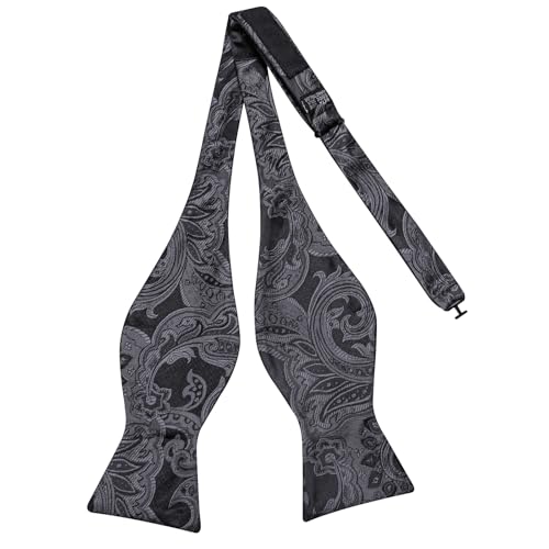 Image of Dubulle Self Tie Bow Ties and Lapel Pin for Men Paisley Solid Mens Bowtie and Handkerchief Cufflinks Set Wedding