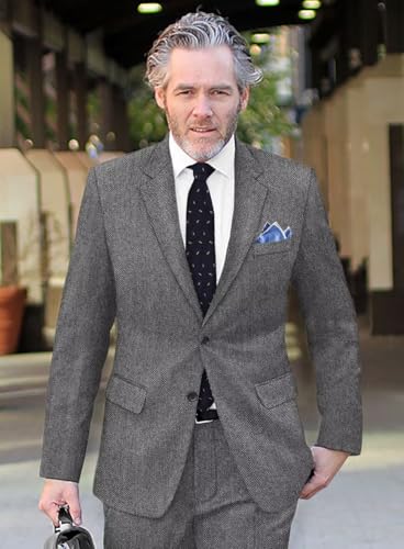 EMERAIDVLN Men's Tweed Blazer Vintage Herringbone Tweed Suit Jacket Casual Two Button Notch Lapel Wool Blend Sport Coats2