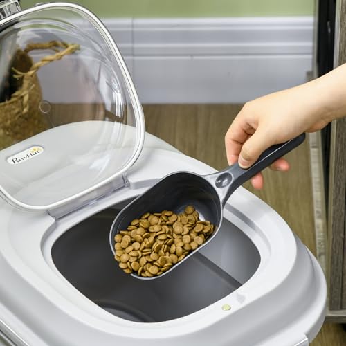 PawHut Futterbehälter 25L Hundefutter Aufbewahrung Luftdicht Faltbar kompakt Futtertonne mit Rädern Messbecher, Schüssel Löffel Futterbox Hundefutter Box für Hunde und Katzen 44x32x37cm Grau