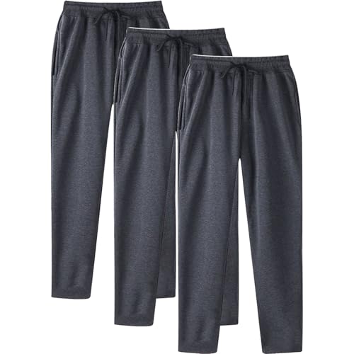 Mens Sweatpants Open Bottom Lightweight Wide Leg Trousers 3 Pack Lounge Running Athletic Joggers Workout Pants2