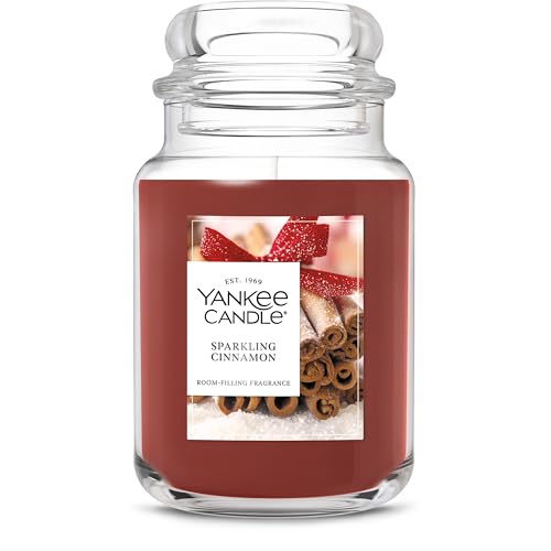 Yankee Candle Large Jar Scented Candle with up to 150 Hour Burn Time, Premium Plant Wax Blend for Consistent Burn, 22 oz Jar Candle with Room Filling Fragrance, Sparkling Cinnamon