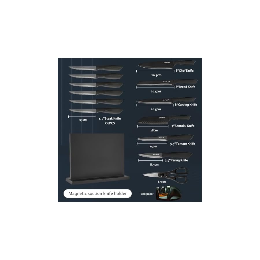 Kitchen-knife-set-with-Magnetic-knife-holder-15-pieces-high-carbon-stainless-steel-sharp-kitchen-knife-set-including-chefs-knife-bread-knife-serrated-steak-knife-set-knife-sharpener SipLip Kitchen knife set with Magnetic knife holder, 15 pieces high carbon stainless steel sharp kitchen knife set including chef's knife, bread knife, serrated steak knife set, knife sharpener