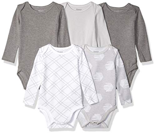 Image of Hanes Baby Long Sleeve Bodysuit, Ultimate Flexy Bodysuits Boys & Girls, 5-Pack