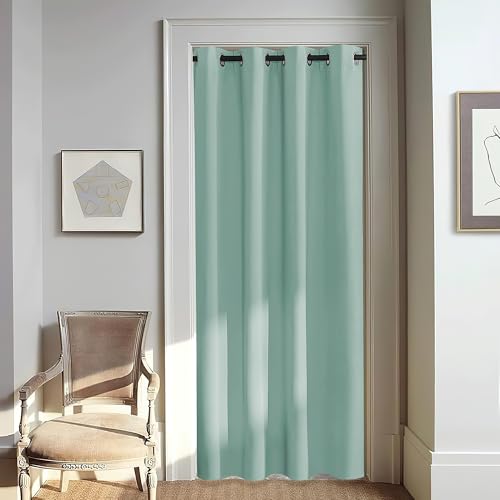 NICETOWN Door Curtain for Closet Doors 80 Inches Long 1 Panel, Blackout Doorway Curtain for Open Closet Bedroom, Room Divider Living Room for Privacy (Aqua Blue, 1 Panel, 46W x 80L)