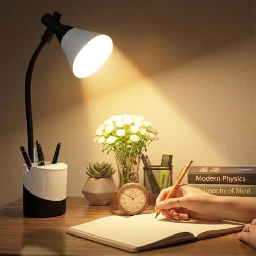 Image of fizzytech 360 Flexible LED Desk Lamp with Mini Fan, Pen Holder & Mobile Stand - Touch Control Adjustable Desk Light for Reading, Studying, Office & Home Use (White & Black)