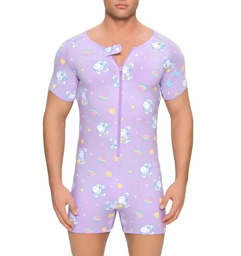 Men's Short Sleeve Romper Crotch Shirt Bodysuit One Piece Pajamas3