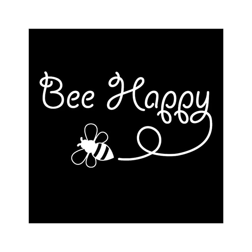Bee Happy Design Art Car Sticker Inspirational Automobiles Motorcycles Exterior Accessories(White,16cm x 8.8cm)