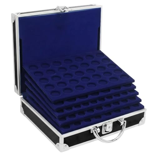SAFE 9817 ALU Münzkoffer schwarz | inkl. 6 königsblaue Tableaus für 180 Münzen in Kapseln 32 mm | Ideal für 2 Euro Münzen in Münzkapseln | 21 x 7,8 x 25,6 cm