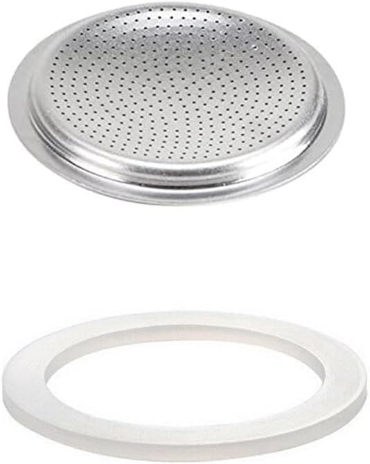 Gasket for Espresso Maker, Coffee Pot Accessory Replcements Includes Filter and Silicone Gasket Seals Fit For 39mm To 73mm Espresso Moka Stove Pot(3 cup+sieve)