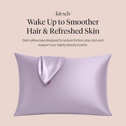 Image of Kitsch Satin Pillowcase with Zipper - Standard Size, Lavender | Softer Than Silk Pillow Cases, Smooth Cooling Satin Pillow Case for Hair and Skin, Wrinkle-Free, Machine Washable