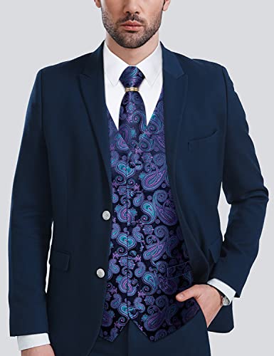 Dibangu Blue Vest And Tie Set For Men Suit Vest Purple Paisley Formal Business Dress Vest Wedding Waistcoat #TOP2