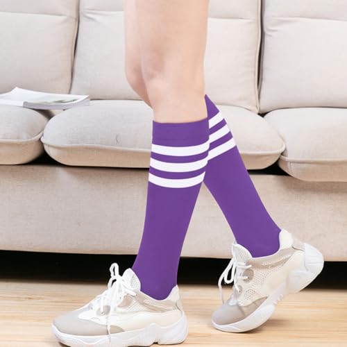 Image of DRESHOW 3 Pairs Cotton Knee High Socks for Women Solid Knit Knee Long Stocking Leg Warmer All Season Gift