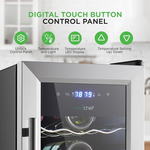 Image of Nutrichef 18 Bottle Wine Fridge | Dual Zone Wine Chiller | Adjustable Temperature 41F to 64F | Ultra Quiet Operation | Wine Cooler For Home & Office | Free Standing 32x11x23 IN | Black