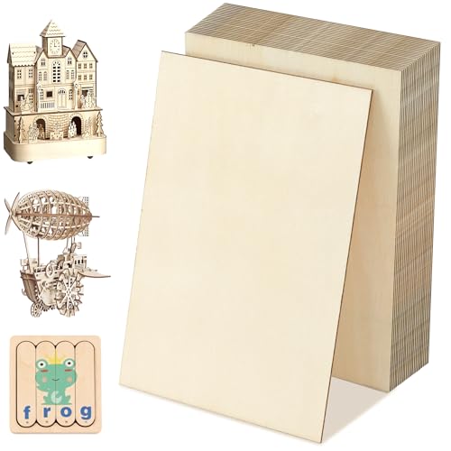 24 Pack Basswood Sheets 4x6 x 1/16 Inch Thin Plywood Balsa Wood Sheets Unfinished Wood Squares Boards Balsa Wood Sheets for Crafts Laser Cutting Wood Burning and Drawing (4 x 6 inch)