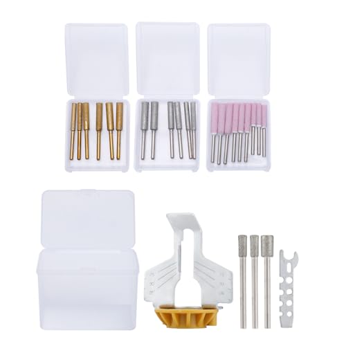 YARDMARIS Chainsaw Sharpening Kit, 26 Pcs Rotary Tool Accessory Set - Angle Guide and Diamond Grinding Burr Bit Set, Chainsaw Sharpener Attachment for Hand Power Drilling