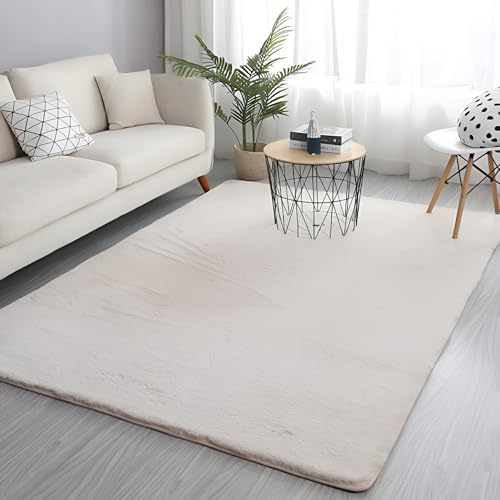 Image of Rabbit Fur Area Rug 6x8 Ft | Super Soft Plush Carpet with Anti-Slip Backing | Washable Luxury Rug for Bedroom, Living Room & Home Decor