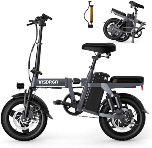 INSDRGN A14 Electric Bike – Premium Adult E-Bike with AI-Powered Pedal Assist, 9 Shock Absorbers, 44.99% Brake Ratio, Peak Power 650W, mini Folding Electric Bike, and 499Wh Removable Battery-Gray
