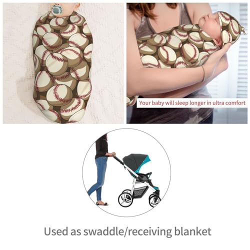 Image of Ball Baseball Pattern Newborn Swaddle Blanket Hat Sets Soft Baby Receiving Blankets Swaddle Sack for Baby Shower Infant Boy Girl Gift