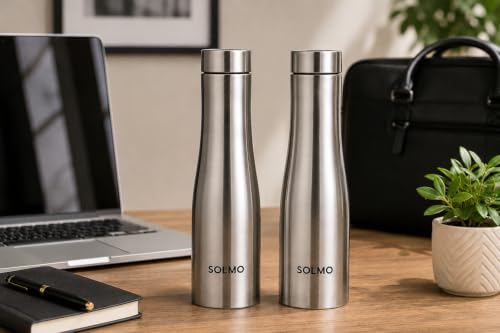 Image of Solimo Water Bottle Quality Hi-Rise Stainless Steel Single Wall 1000ML, Fridge Water Bottle |BPA Free | single wall Leak-Proof, Best for School /Office /Home /College /running (Pack 2)