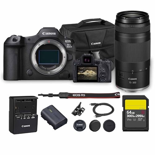Image of Canon EOS R5 Mark II Mirrorless Camera | 45MP Full Frame Sensor 8K Video Recording | Advanced IBIS Autofocus for Professional Creators (6536C002) + Canon RF 75-300mm Lens + 64GB Card + Bag