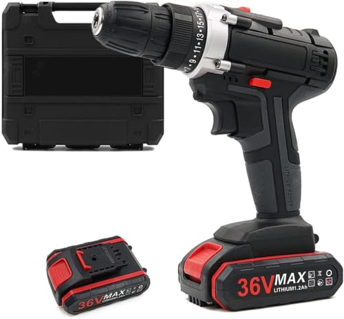 36V Cordless Drill Driver Set, Electric Screwdriver with 2X 1.2Ah Lithium-Ion, 2-SpeedS Combi Hammer Drill Power Tool with Kitbox, 0-1600rpm Combi Drills, 50N.m Max Torque, 25+1 Torque Electric Drills 36V Cordless Drill Driver Set, Electric Screwdriver with 2X 1.2Ah Lithium-Ion, 2-SpeedS Combi Hammer Drill Power Tool with Kitbox, 0-1600rpm Combi Drills, 50N.m Max Torque, 25+1 Torque Electric Drills