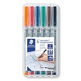 Staedtler Lumocolor 315, Feutres non-permanents à pointe moyenne pour toutes les surfaces, Sans xylène ni toluène, Set de 6 couleurs lumineuses, Pointe ogive 1.0 mm, 315 WP6