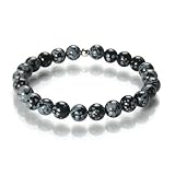 Schneeflocken-Obsidian Armband - Edelstein-Armband - 925 Silber - Perlenarmband