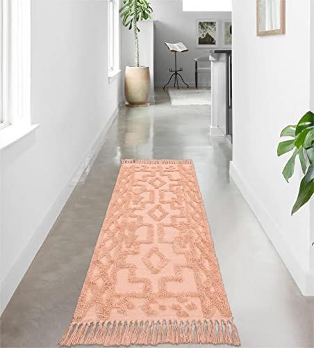 Uphome Hallway Runner Rug 2' X 5' Boho Tufted Accent Throw Rugs With Tassel Cotton Woven Washable Farmhouse Floor Mats For Laundry Entryway Hallway Porch Bedroom Kitchen, Pink #TOP6