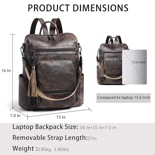 Image of Shrrie Vegan Leather Laptop Backpack for Women 15.6 inch Work Backpack Fashion Travel Backpack Purse for Travel College Work