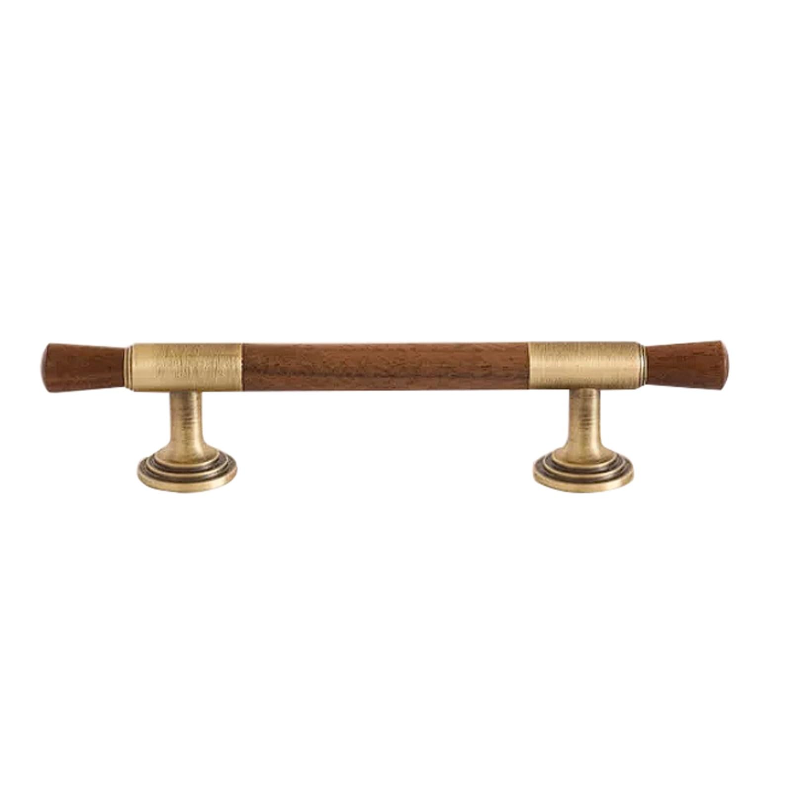 Chenhoju One Color Retro Brass And Walnut Wood Cabinet Pulls Vintage Style, Brushed Antique Bronze Finish, Single Or Double Hole Options Cabinet Pulls(161Mm)