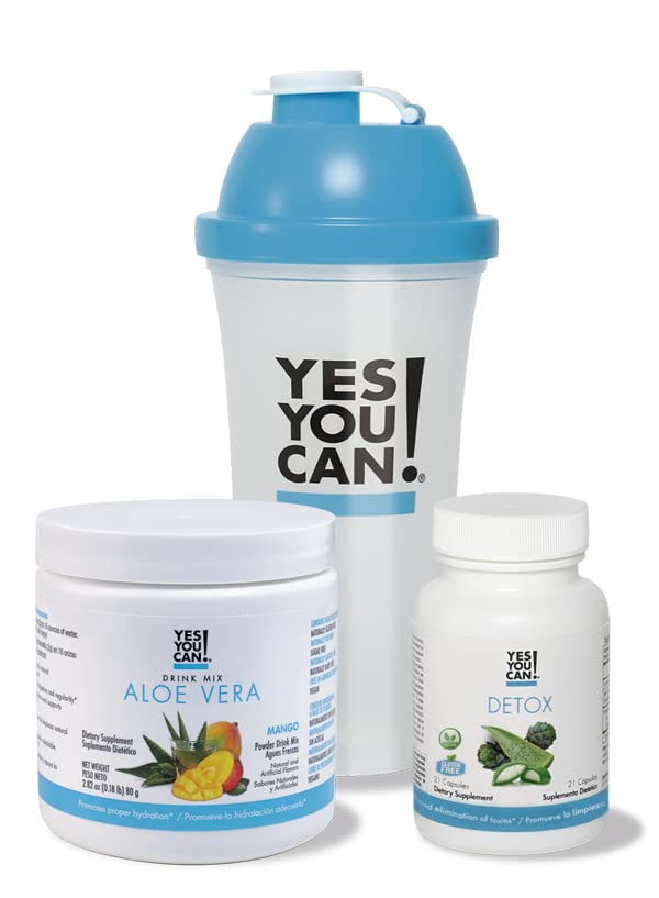 Yes You Can! Detox Kit Bundle - Includes YYC! Capsules, Aloe Vera Drink Mix, and Water Bottle, Body Cleanse Kit, Daily Cleanse and Proper Hydration with Vitamins - (Mango)