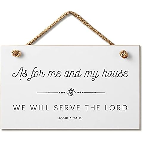Marvin Gardens Designs Farmhouse Style Bible Verse Wall Decor Wood Sign 9.5 x 5.5 Inch Wood Made in The USA (As for Me and My House) (White), 9.5 x 5.5… Cover