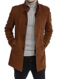 Karlywindow Mens Trench Coat Long Sleeve Stand Collar Single Breasted Pea Coat Casual Mid Long Slim Fit Overcoat with Pockets
