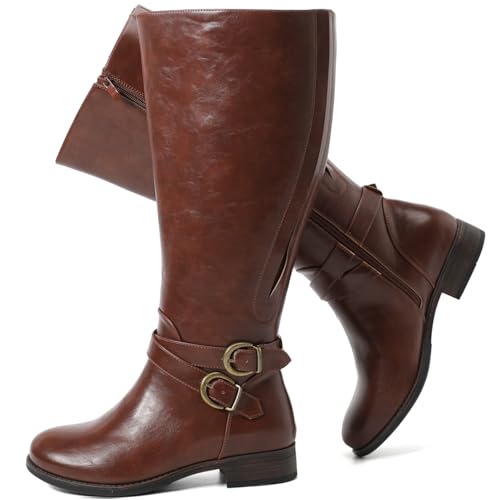 Luoika Women's Extra Wide Calf Knee High Boots, Wide Width Plus Size Boots Low Heel Side Zipper Tall Boots