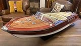 Länge: 87 cm Casa Padrino Luxus Deko Speedboot Riva Aquarama mit Massivholz Ständer 87 x 25 x H. 26 cm - Handgefertigtes Deko Boot - Holzboot - Modellboot - Rennboot - Wohnzimmer Deko - Schreibtisch Deko