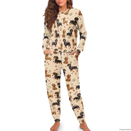 Image of Women's 2 Piece Printed Pajama Set Long Sleeve Sleepwear Set with Long Pants Casual Lounge Sets with Pocket