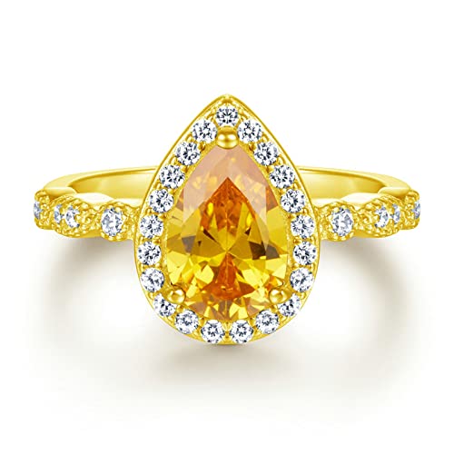Bague goutte d'eau jaune en argent véritable, cadeau de mariage idéal