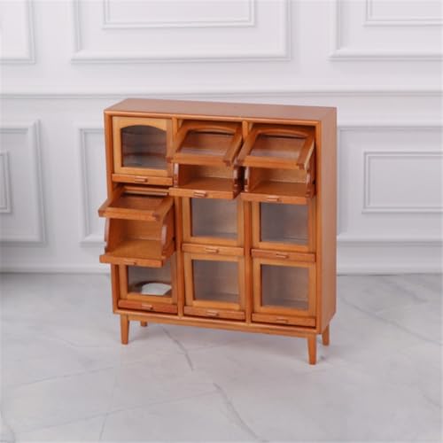 Gabinete de madera miniatura que organiza miniaturas y accesorios de colección con 9 nichos 4