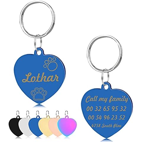 LEREATI Dog Tags for Pets Engraved ID Tags for Dogs Name Tags Personalised Dog Tag Stainless Steel Heart Identity Plate for Puppy, Kitten, Cat, Pet Collar (M, Blue) Cover