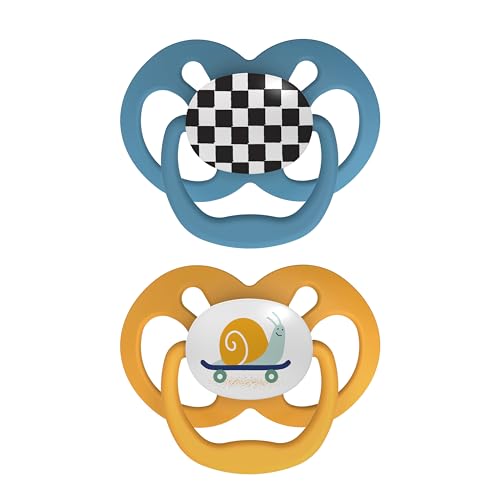 Image of Dr. Brown's Advantage Baby Pacifier, Fully Symmetrical Soother with Soft Silicone Bulb, Skateboard Snail, 6-18m, BPA Free, 2 Pack