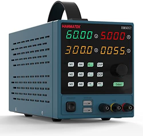 Programmable DC Power Supply (0-60 V 0-5 A) HM605T High Precision 4-Digit Voltage Current Power Time Display Variable Switching Digital Power Supply with PC Software and USB Interface
